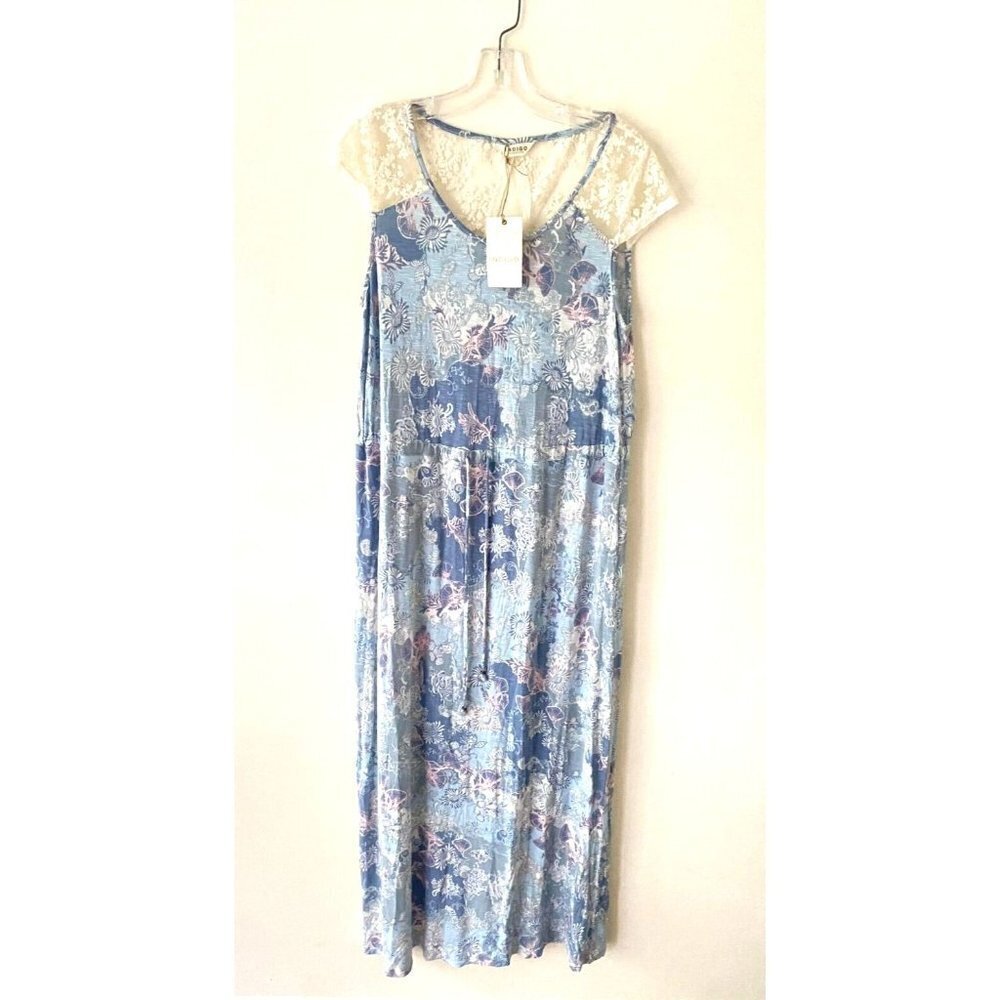 M&S Floral Maxi Dress Women’s Size 6 Blue‎ Lace Stretch Feminine Cottagecore NWT
